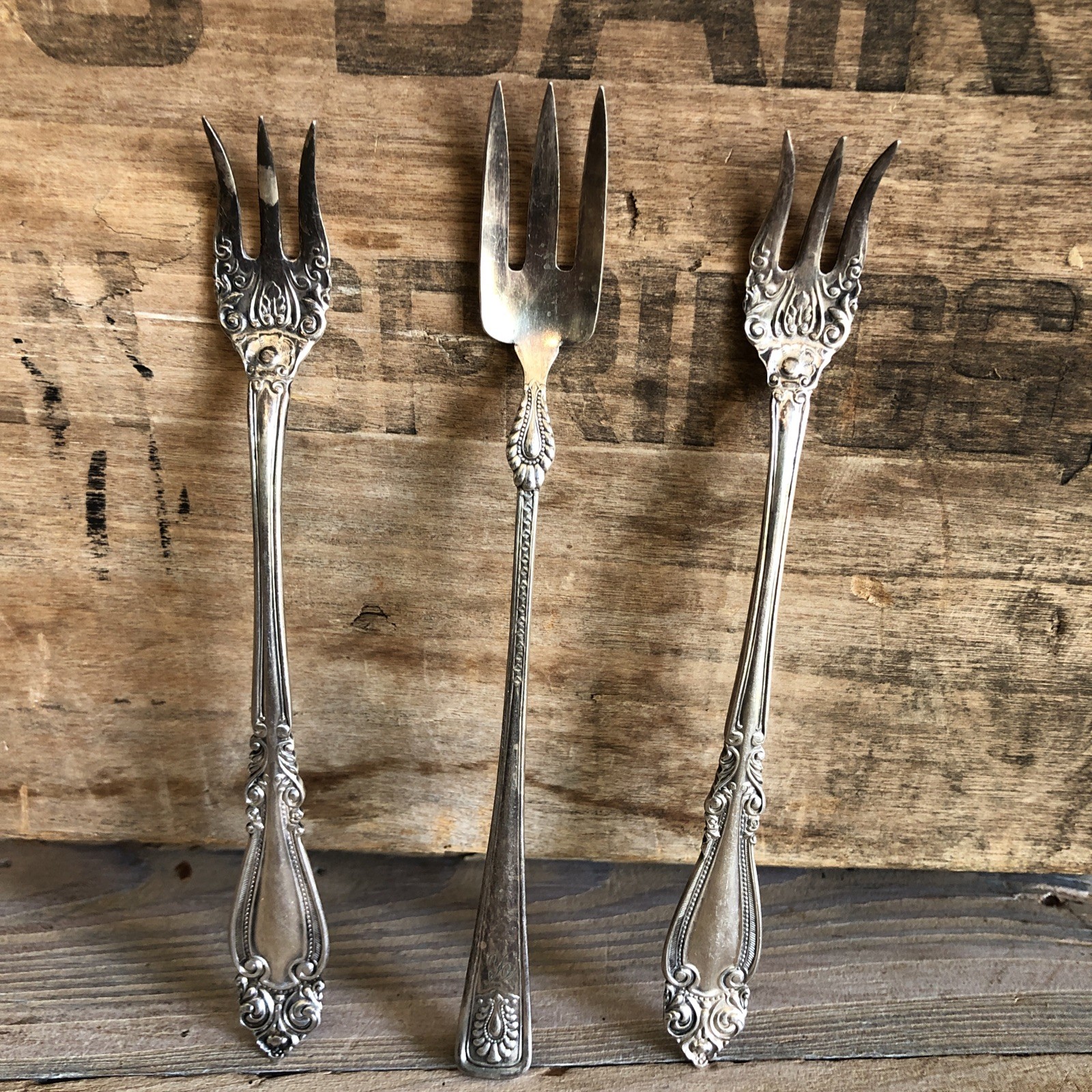 Lot of 3 Silverplate Serving Forks Towel & Roger’s & Hamilton