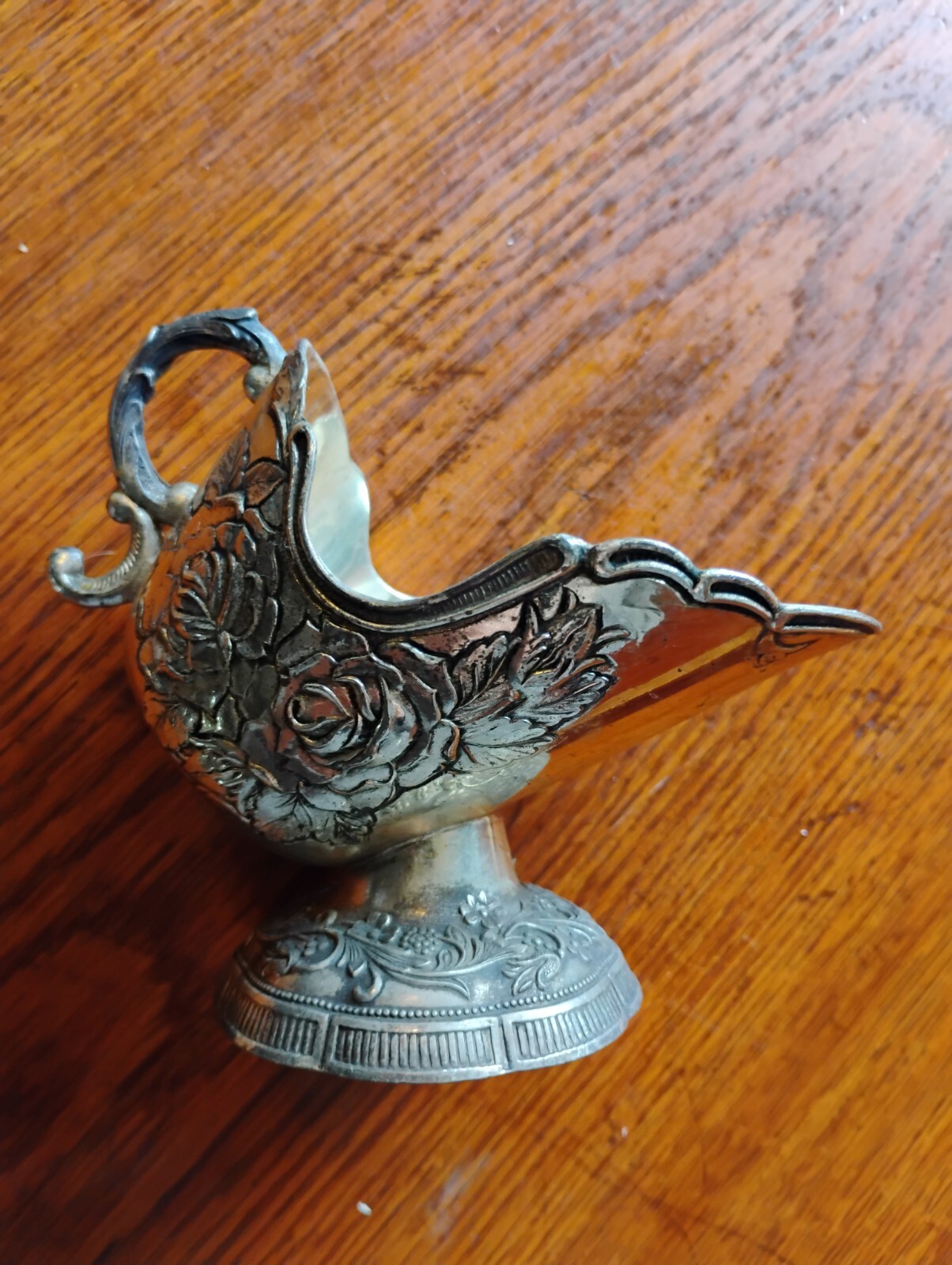 Silverplate Embossed Sugar Scuttle Vintage Rose Design 5.25″ × 3.5″ x 4.25″