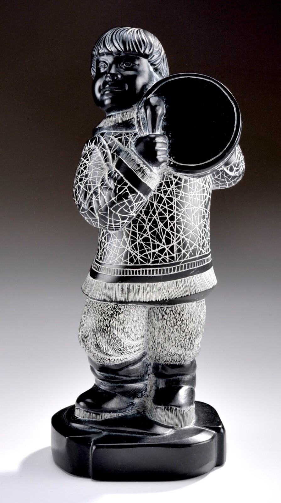 McPhee Sculpture Drummer Boy – BOMA Canadian 9″ In Height – Indian Art – Inuit
