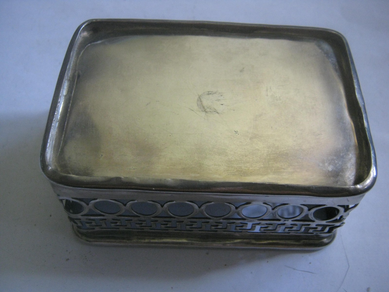 Silver Plated Rectangular Caddy for Sweetener, Salt & Pepper etc. Greek Key Rim