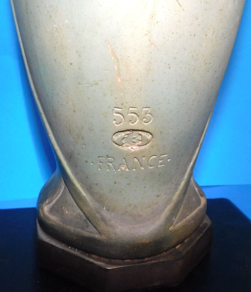 Antique Art-Nouveau 19th c France Marked, MANQUE DEPOSSE Lg Vase, Couple w/Sheep