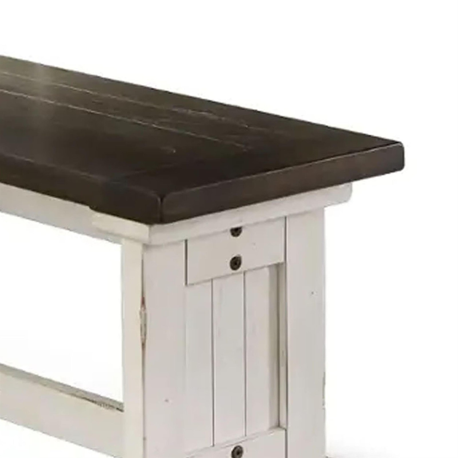 Orso Side Dining Bench- Plank Seat- Off White and Brown Wood 48 Inch