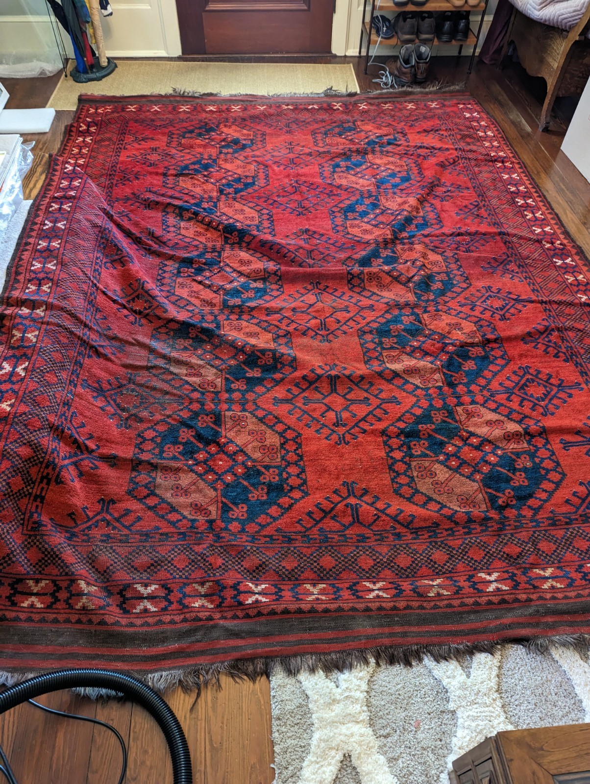 C. 1900 Afghan Bukara Hand Knotted Wool Rug, 7’9 X 10′
