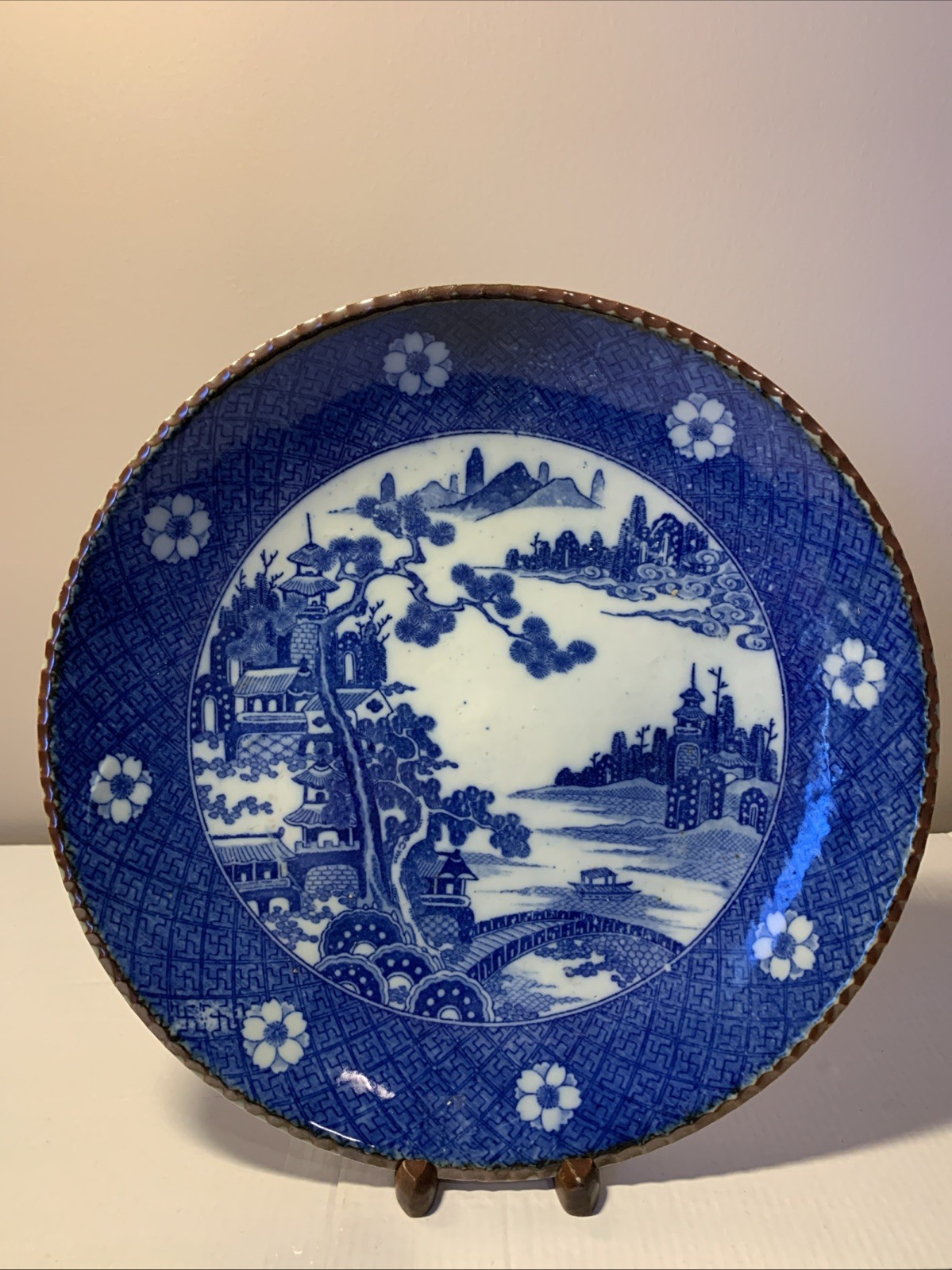 ANTIQUE ARITA WARE IMARI IGEZARA 12 Inches CHARGER HEAVY BLUE