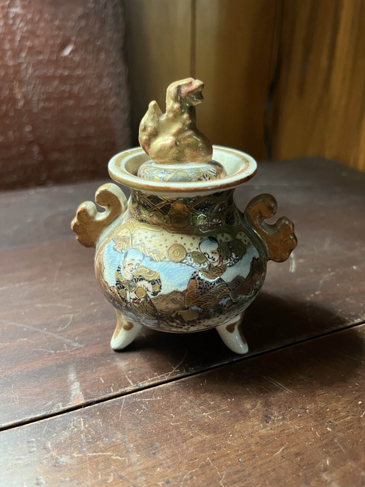 Japanese Satsuma ware koro (incense burner), likely from the Meiji period