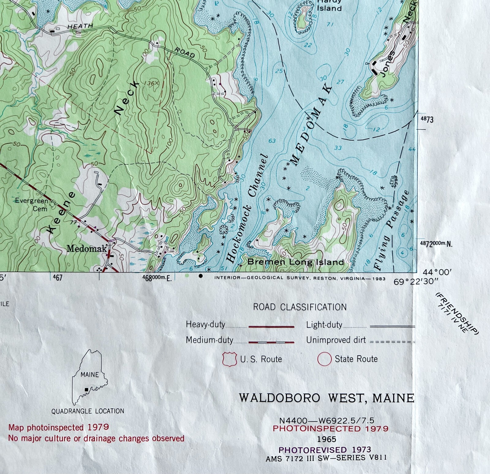 Map Waldoboro West Maine USGS 1979 Topographic Vintage Geo 1:24000 27×22″ TOPO13