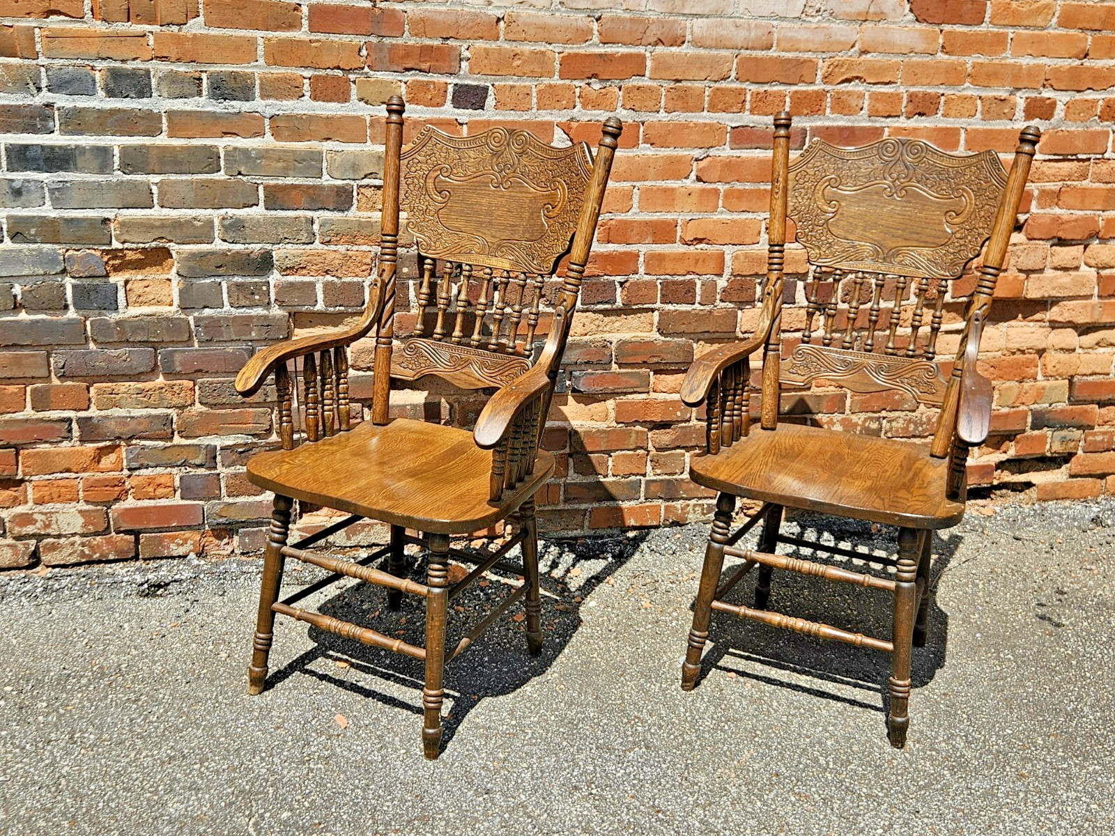 Vintage Solid Oak Pressed Back Dining Chairs – Rare set of 8