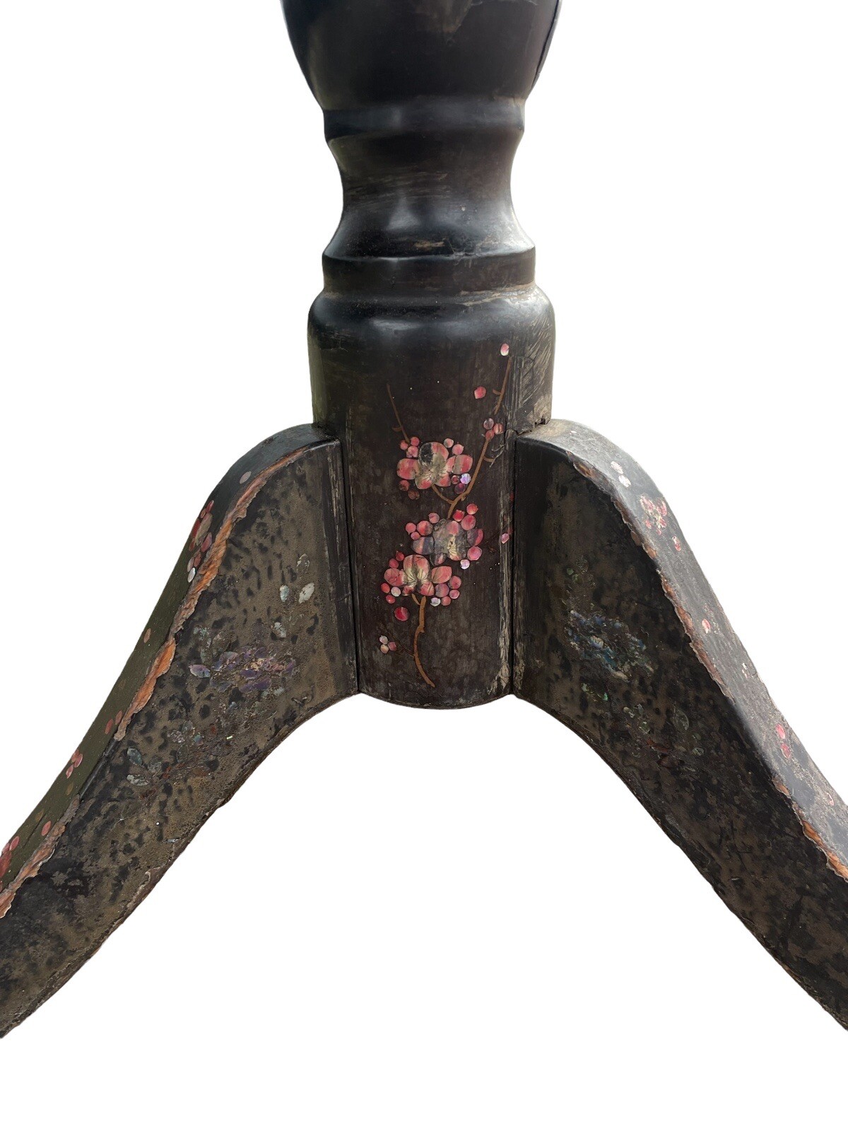 ANTIQUE EBONISED HAND PAINTED & MOTHER OF PEARL OCCASIONAL TABLE 19th CENTURY
