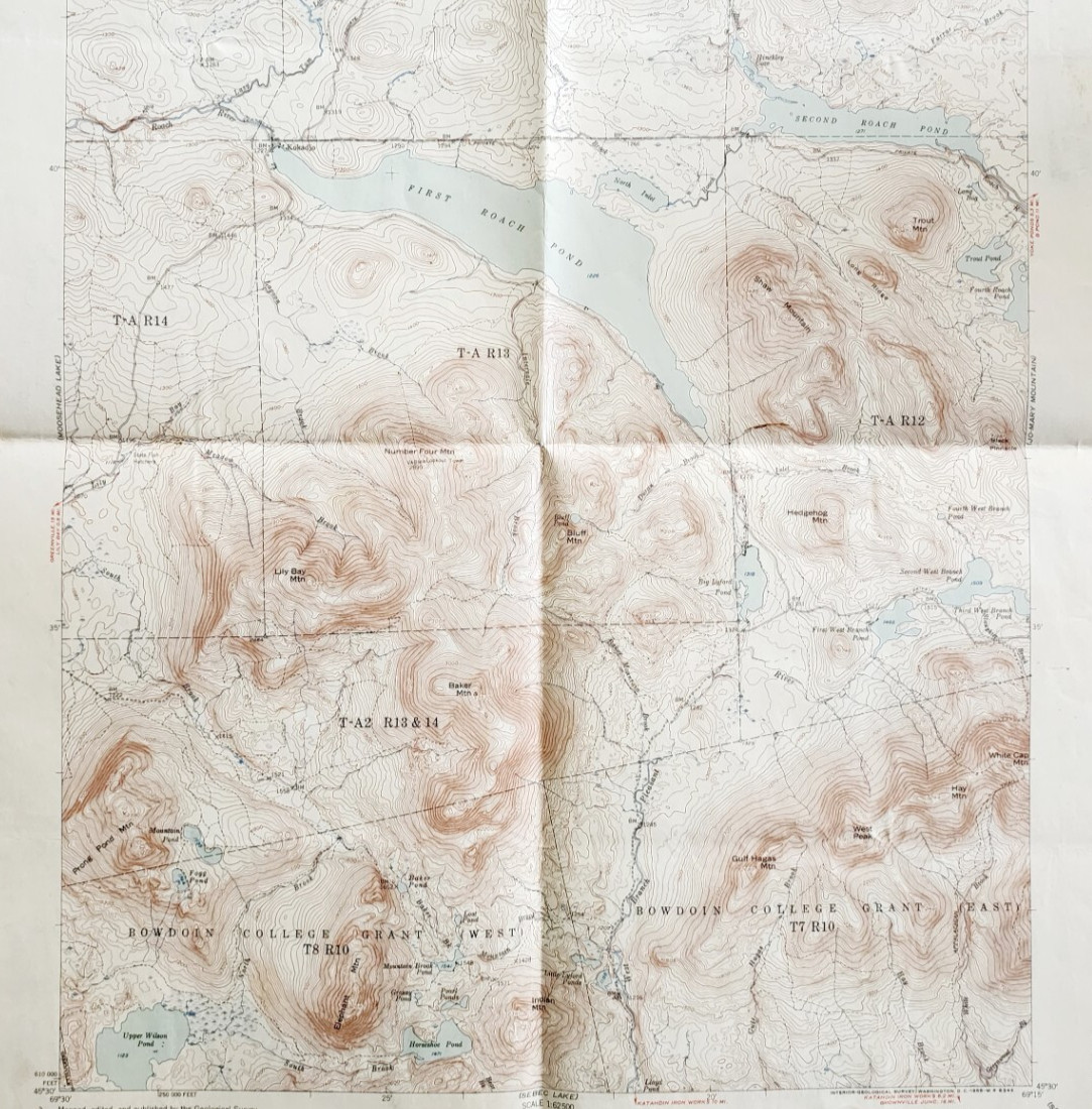 1955 Map USGS Topographic First Roach Pond Maine Antique Quadrangle TOPO23