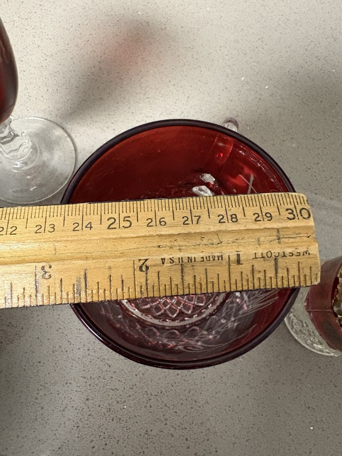 Lot 3 Ruby Glassware Etched Mother Martha Aunt RARE Small VICTORIAN
