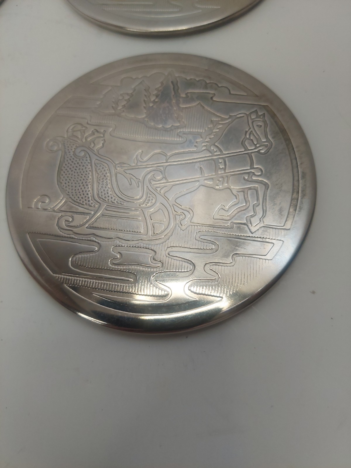 Vintage ROYAL LIMITED Silver Plate Coaster Set Of 4 Christmas/Winter Theme