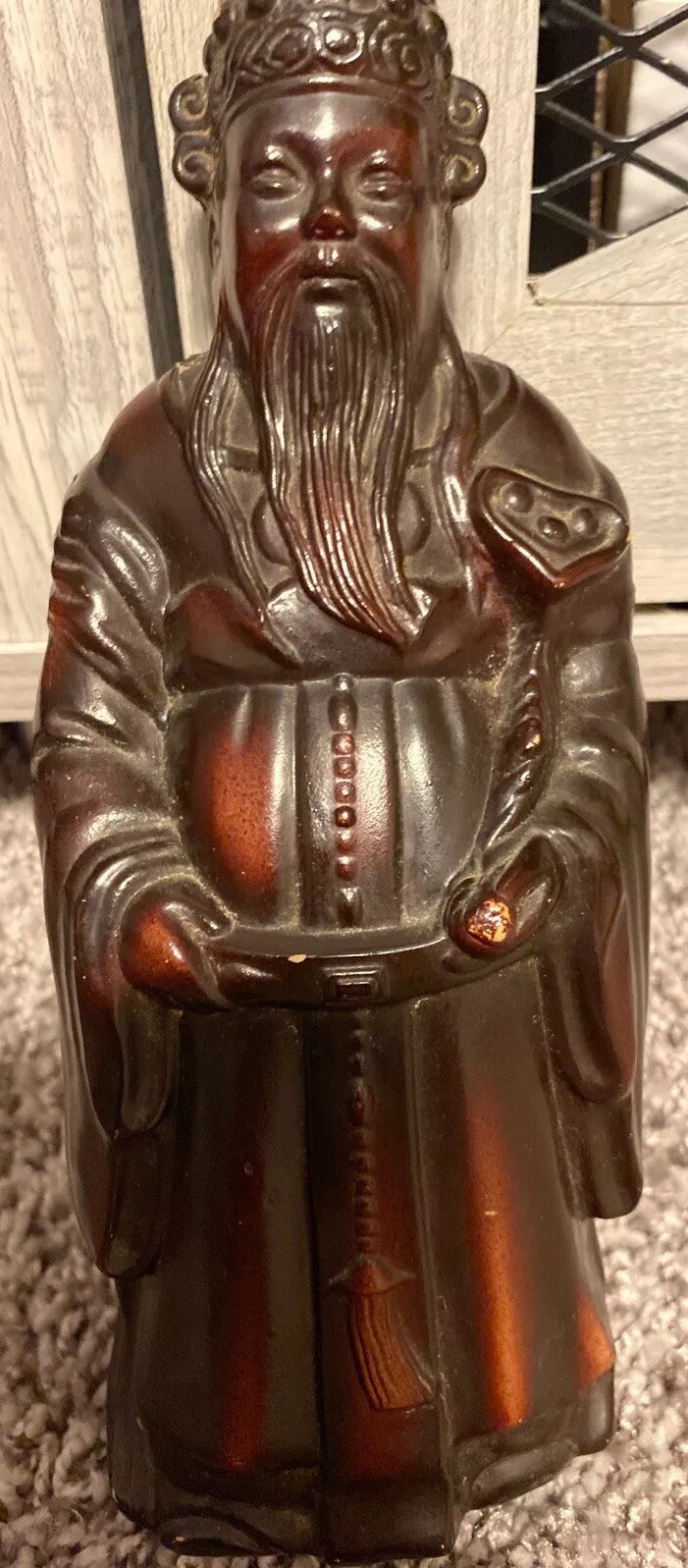 Vintage Happy Gods Figure, Made in Hong Kong, 8 Inches Tall, Wood / Resin ?