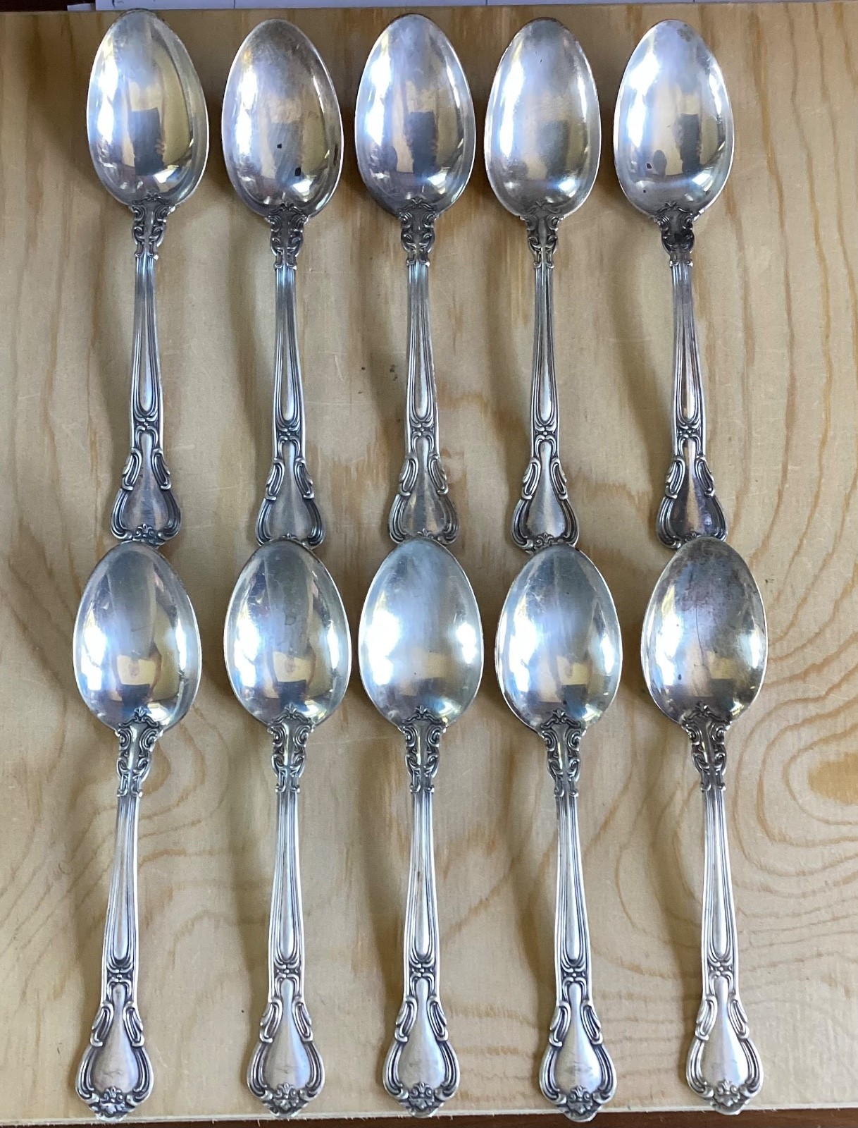 Lot of 10 Gorham Chantilly Sterling Silver Teaspoons – 5 3/4″ – – READ AD !