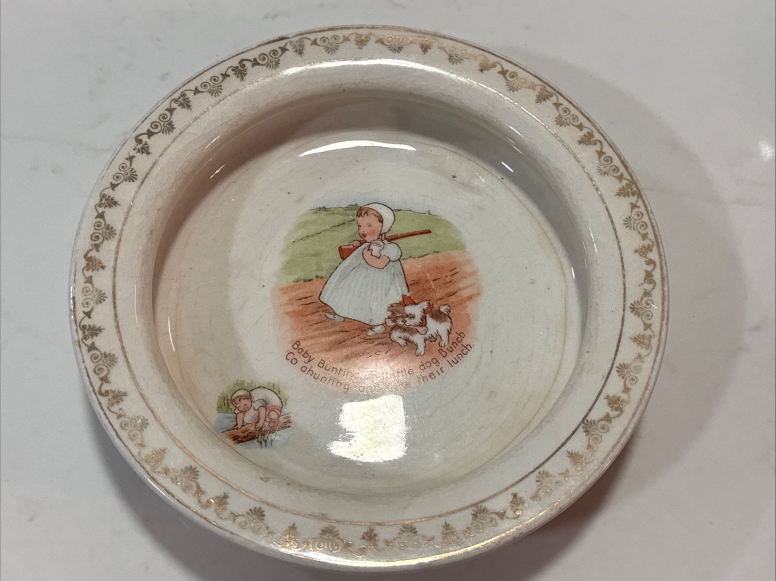 1920s Baby Bunting McNicol Holdfast Porcelain Porridge Dish Bowl Hunting Dog A