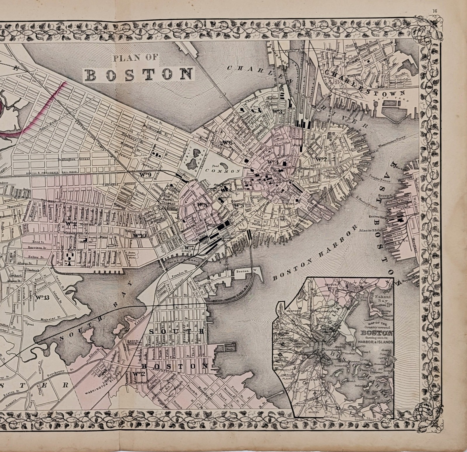 1873 Plan of Boston Map ORIGINAL Charlestown – Dorchester – 21×13 inches LARGE