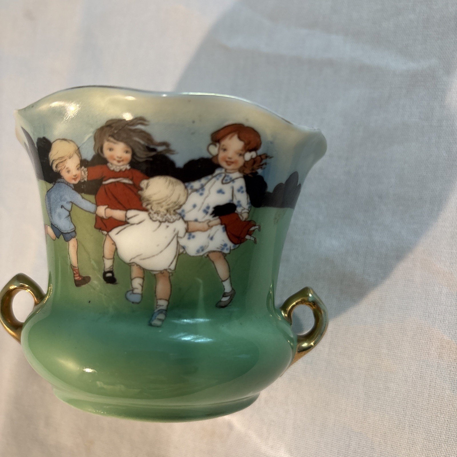 Antique Royal Bayreuth Child’s Vase Children Playing Ring Around The Rosie 3”H￼