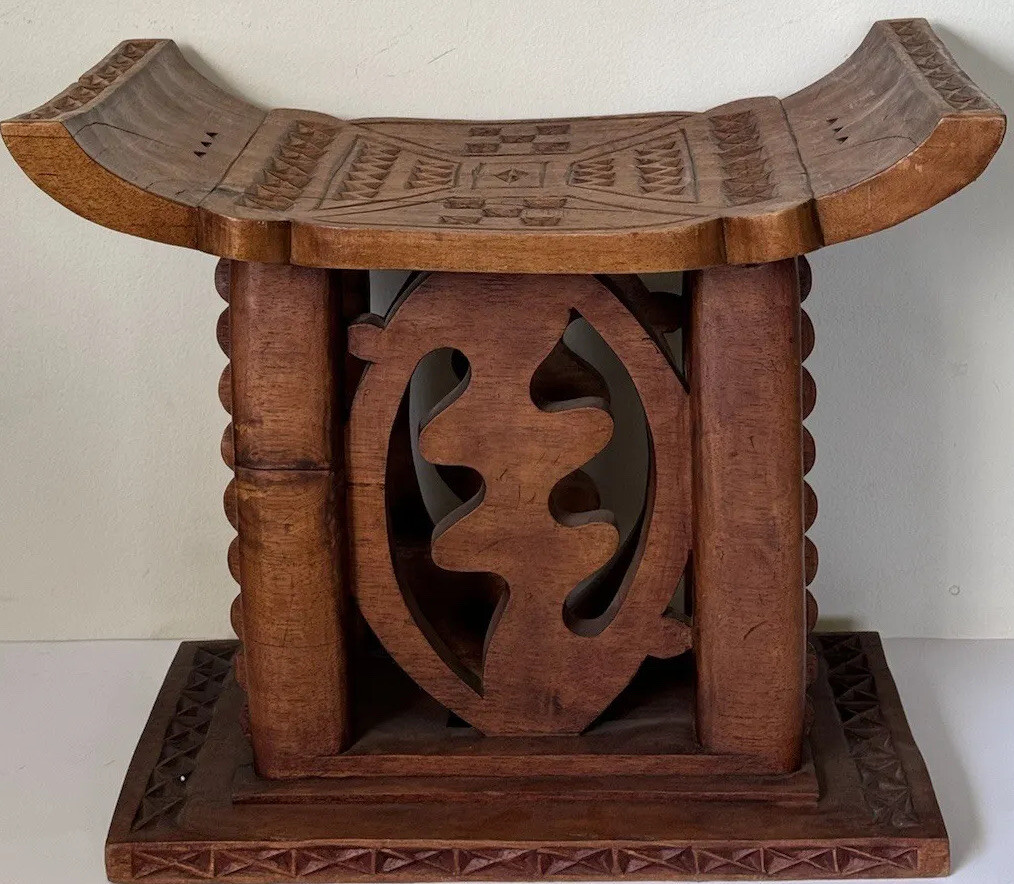 ANTIQUE AFRICAN MUSEUM ASANTE CARVED WOOD TRIBAL STOOL BENCH CHAIR OLD MODERN