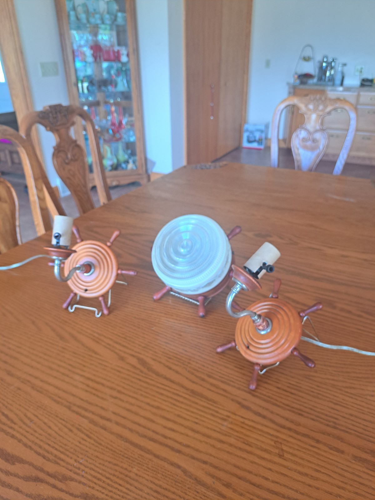 Nautical Boat Ships Wheel Ceiling Light Wall Fixture & 2 Matching Wall Sconces