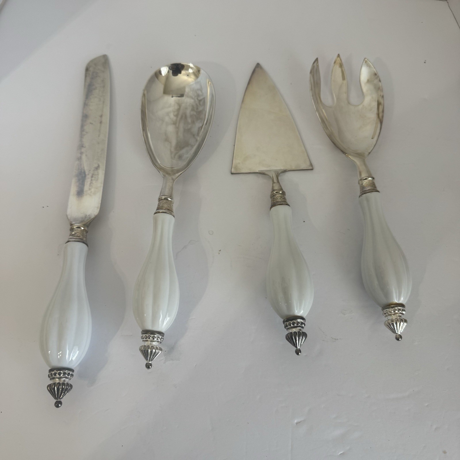Vintage Silver Plate Serving Set Japan Mother Of Pearl Handles