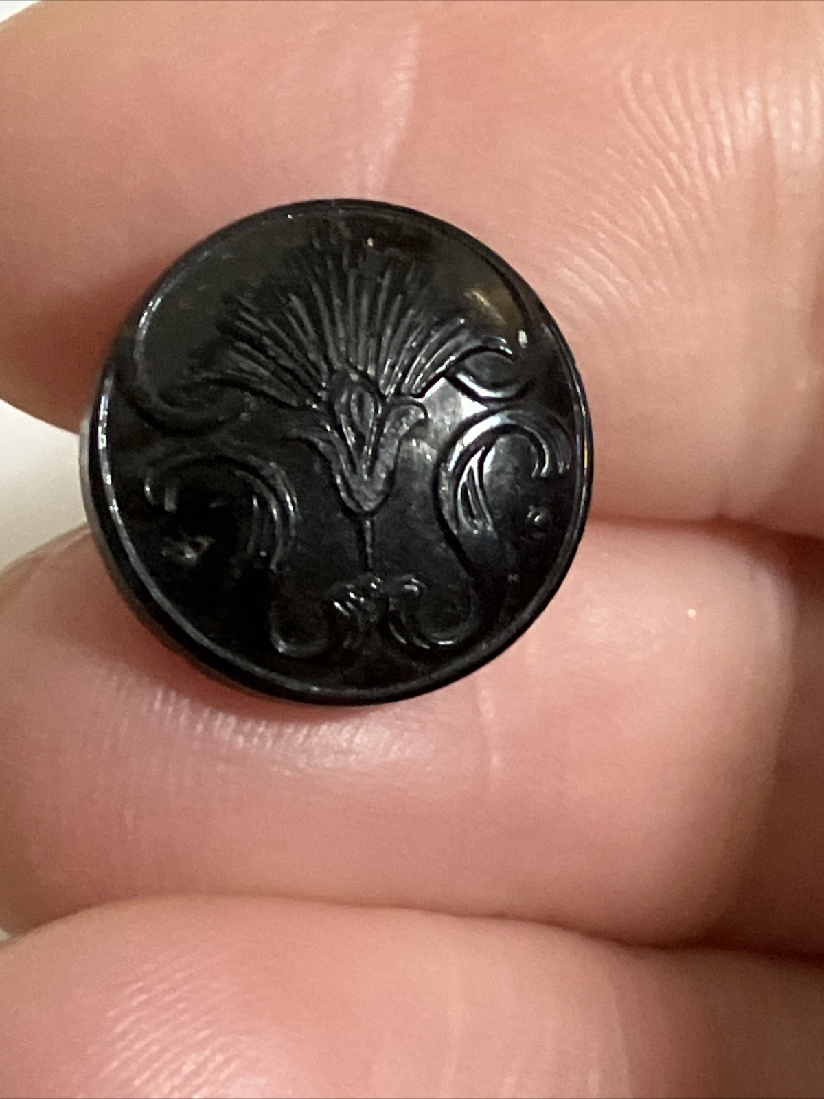 1800s Antique 2 VICTORIAN ERA JET BLACK GLASS BUTTONS MOURNING Art Deco Patterns