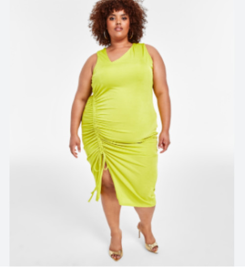 NINA PARKER Plus Size 2x Solid Ruched Asymmetrical-Neck Dress