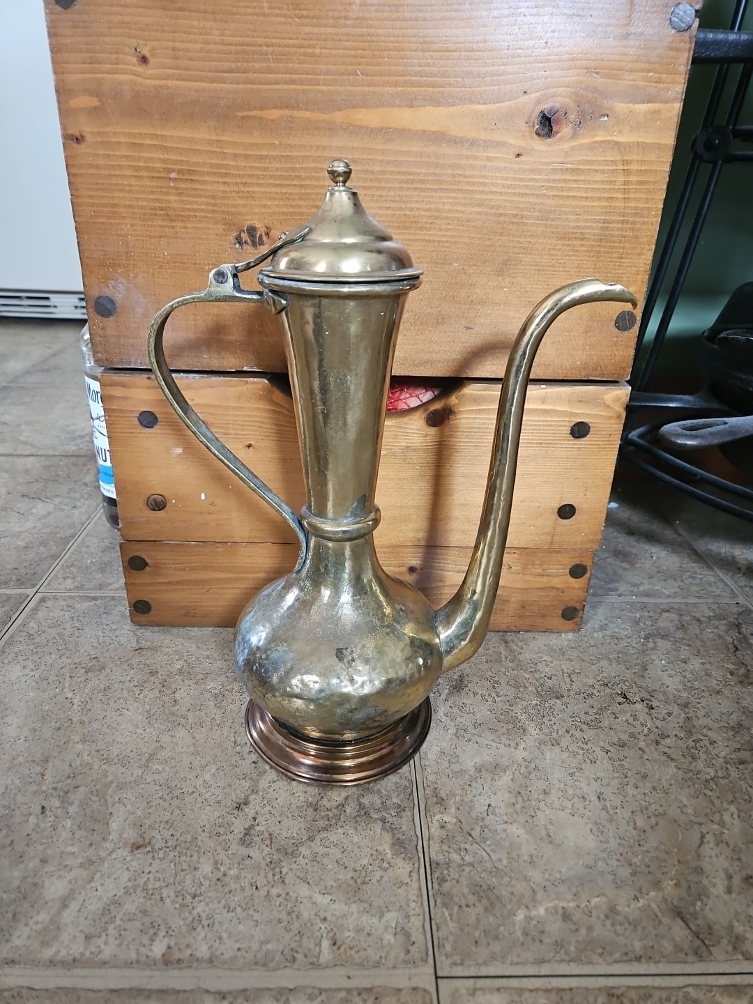 Vintage Brass Dallah Coffee Pot 12″ Middle Eastern Arabic Aftaba Pitcher Ewer