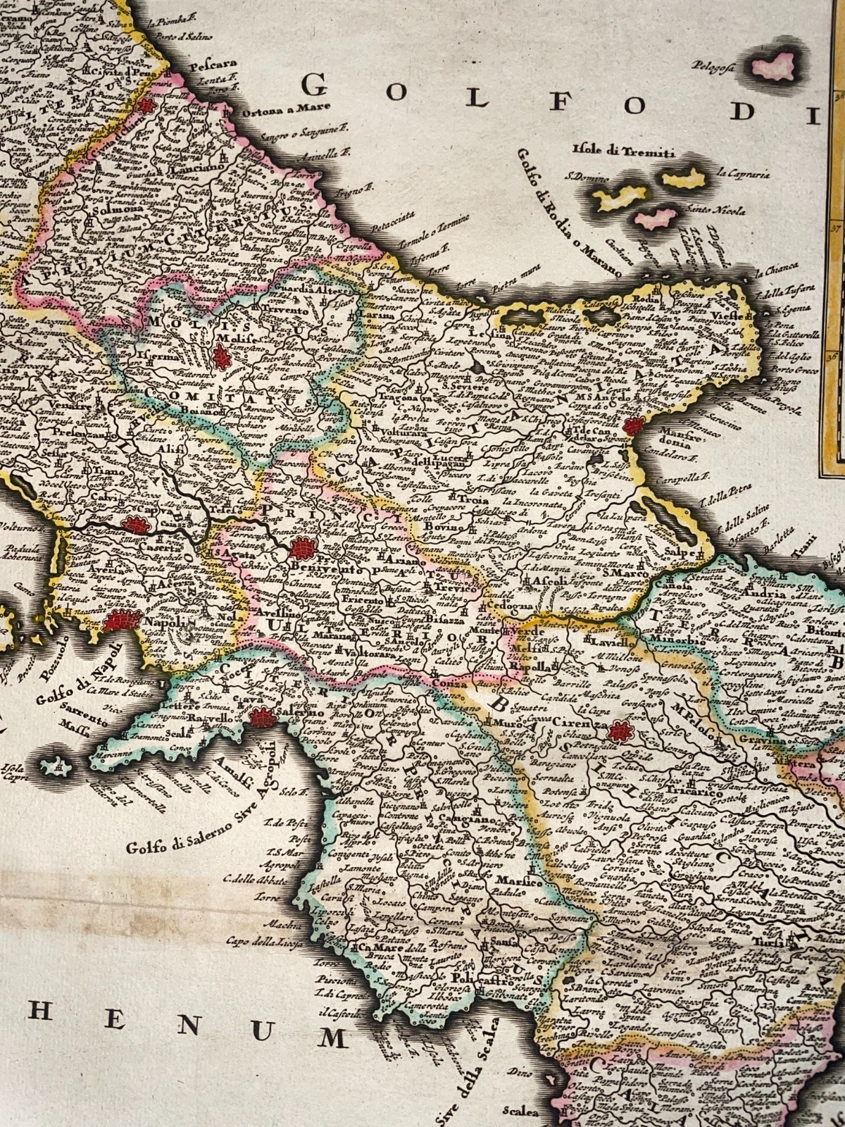 ITALY KINGDOM OF NAPLES SICILY c. 1680 JUSTUS DANCKERTS LARGE ANTIQUE MAP
