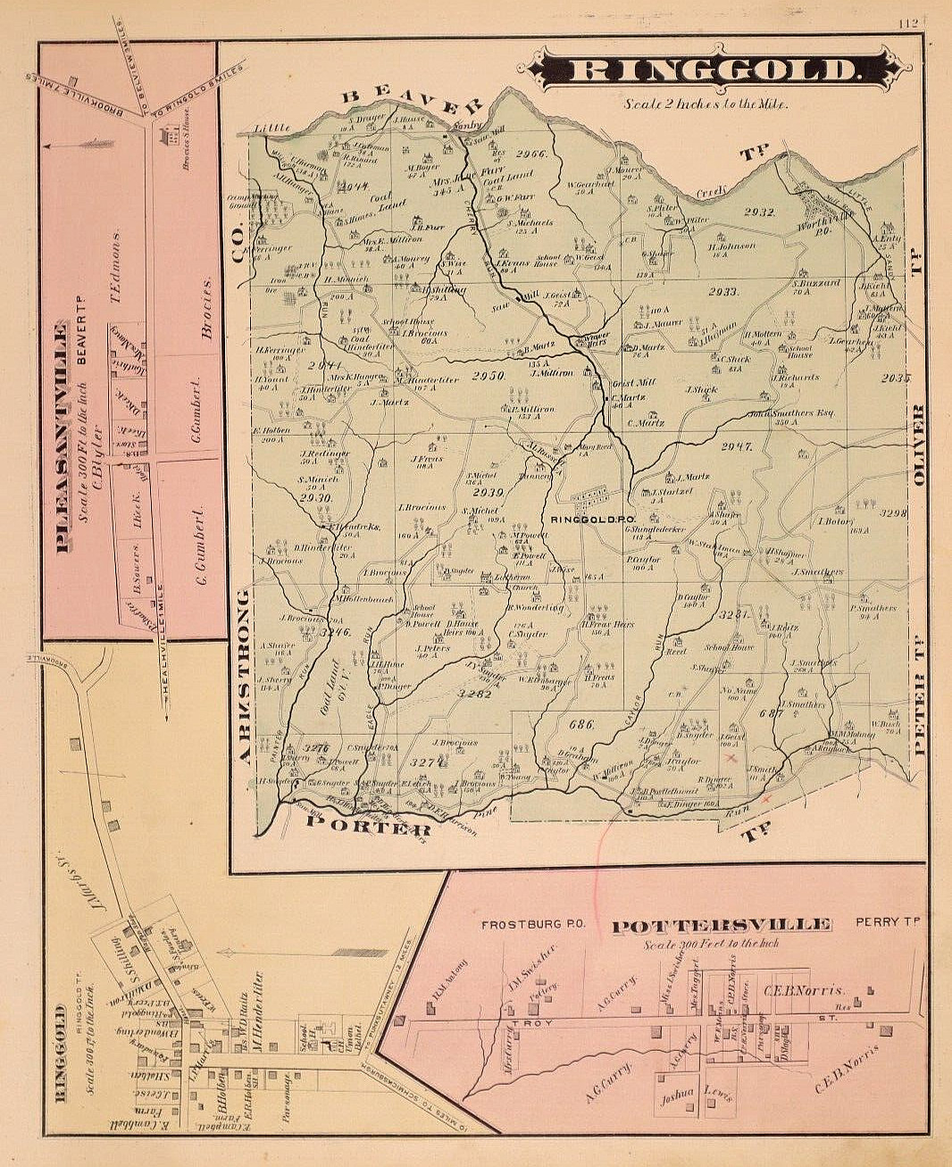1878 Plat Map ~ RINGGOLD Twp., JEFFERSON Co., PA / POTTERSVILLE ~ (14×17)-#10