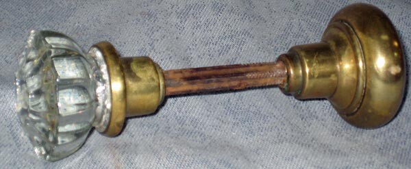 Antique Doorknob Set Crystal Glass and Brass 2 12 Facet Glass Knob & Brass Knob