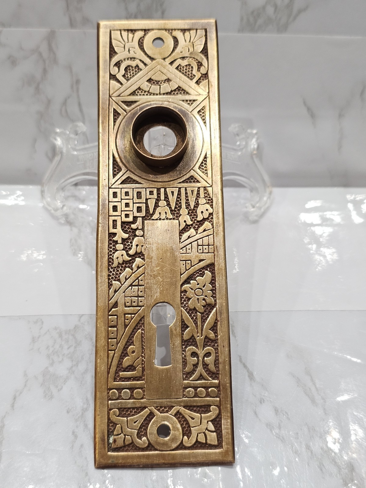Vintage Brass Escutcheon For Handle Knob Door Plate History Key Art Deco Beauty