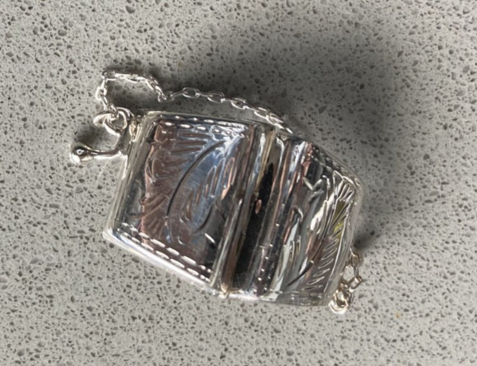 Tiny sterling silver etched purse pill box