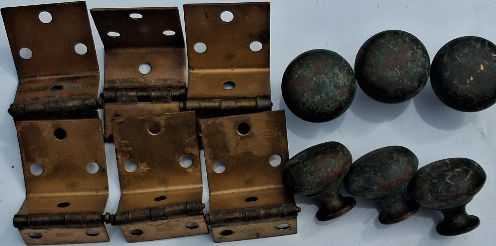 Vintage Stanley 3/8″ Offset Cabinet Hinges Knobs Lot (6 Hinges 6 Knobs) MCM