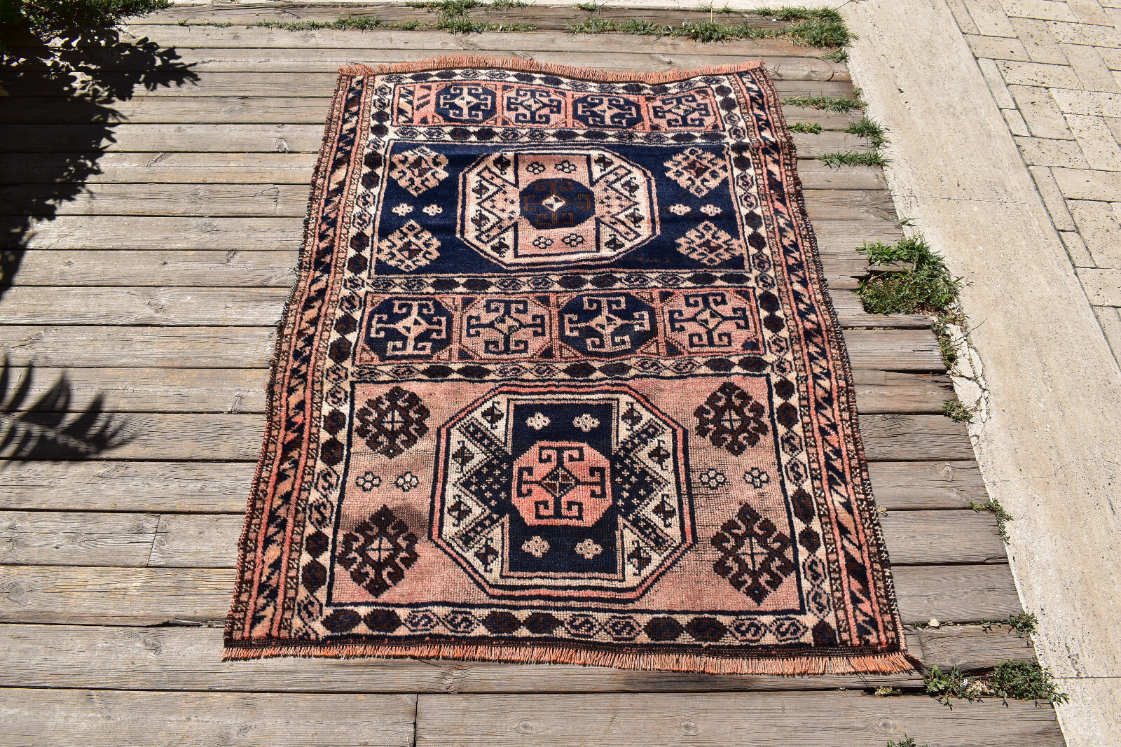 Turkey Rug 37”x51” Handwoven Kars Carpet 95x130cm Natural Wool Vintage Rug 3×4