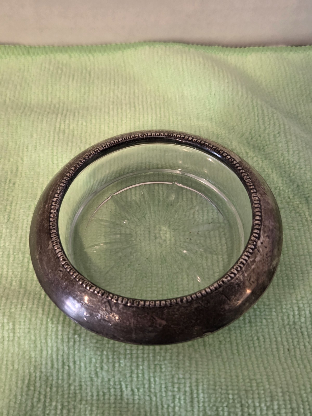 Vintage Frank M Whiting & Co Coaster Sterling Silver Crystal Glass Starburst