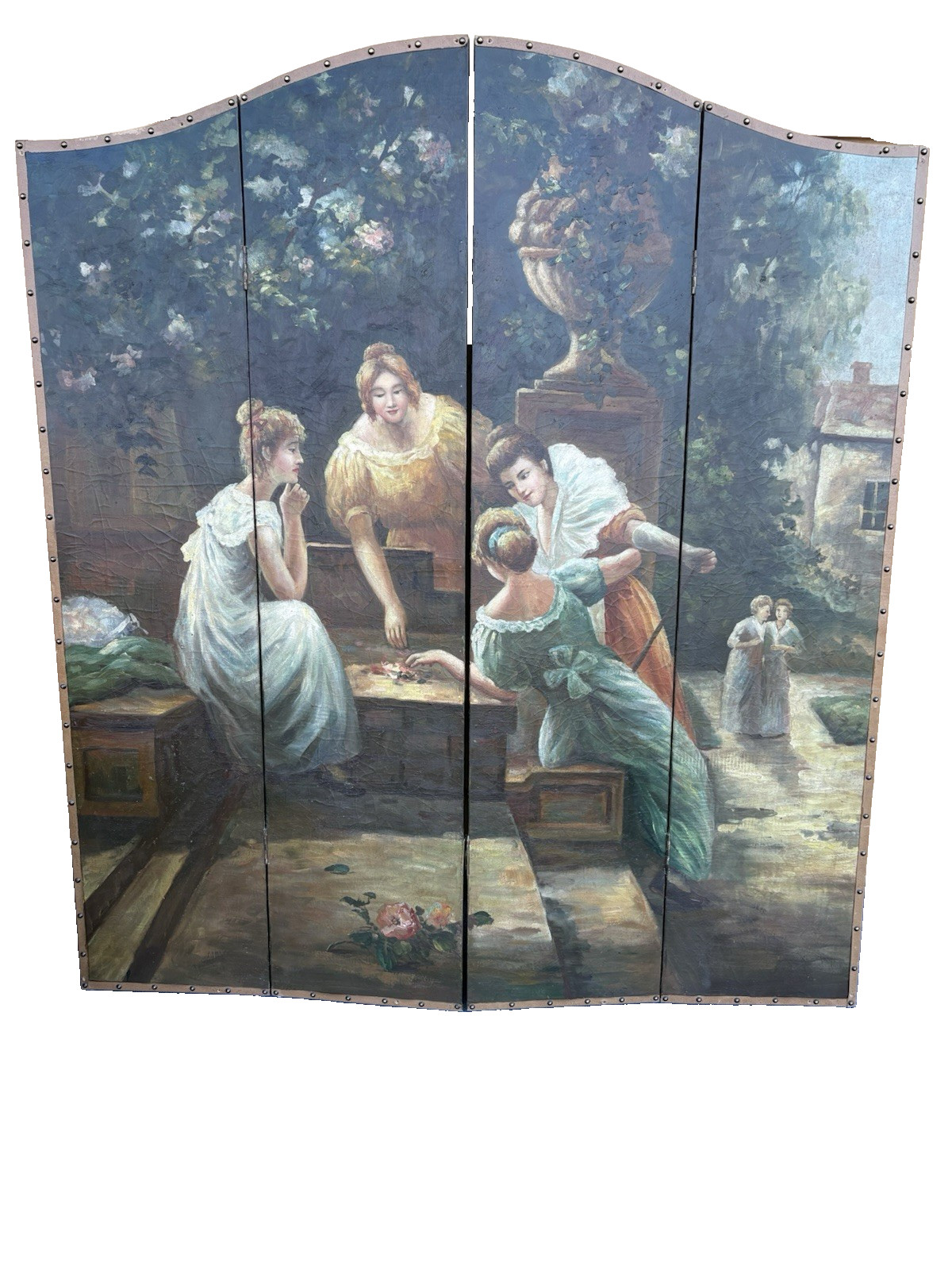 66989 Custom Hand Painted Oil on Canvass 4 Section Room Divider Dressing Screen