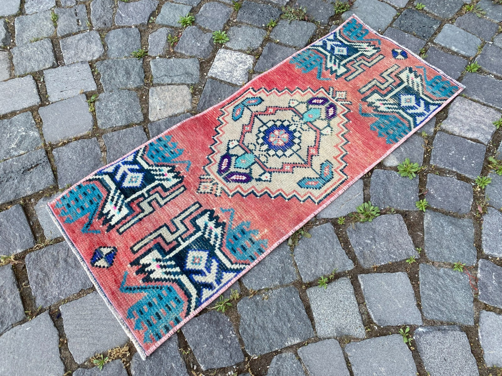 Turkish small rug,Doormats,Bohemian rug,Oushak small rug,Carpet 1,1 x 2,9 ft