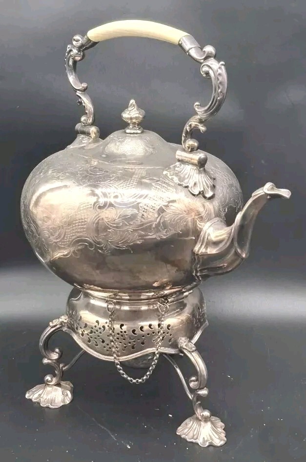 Antique Silverplated Hot Water Kettle on Stand, c.1900, Unbranded