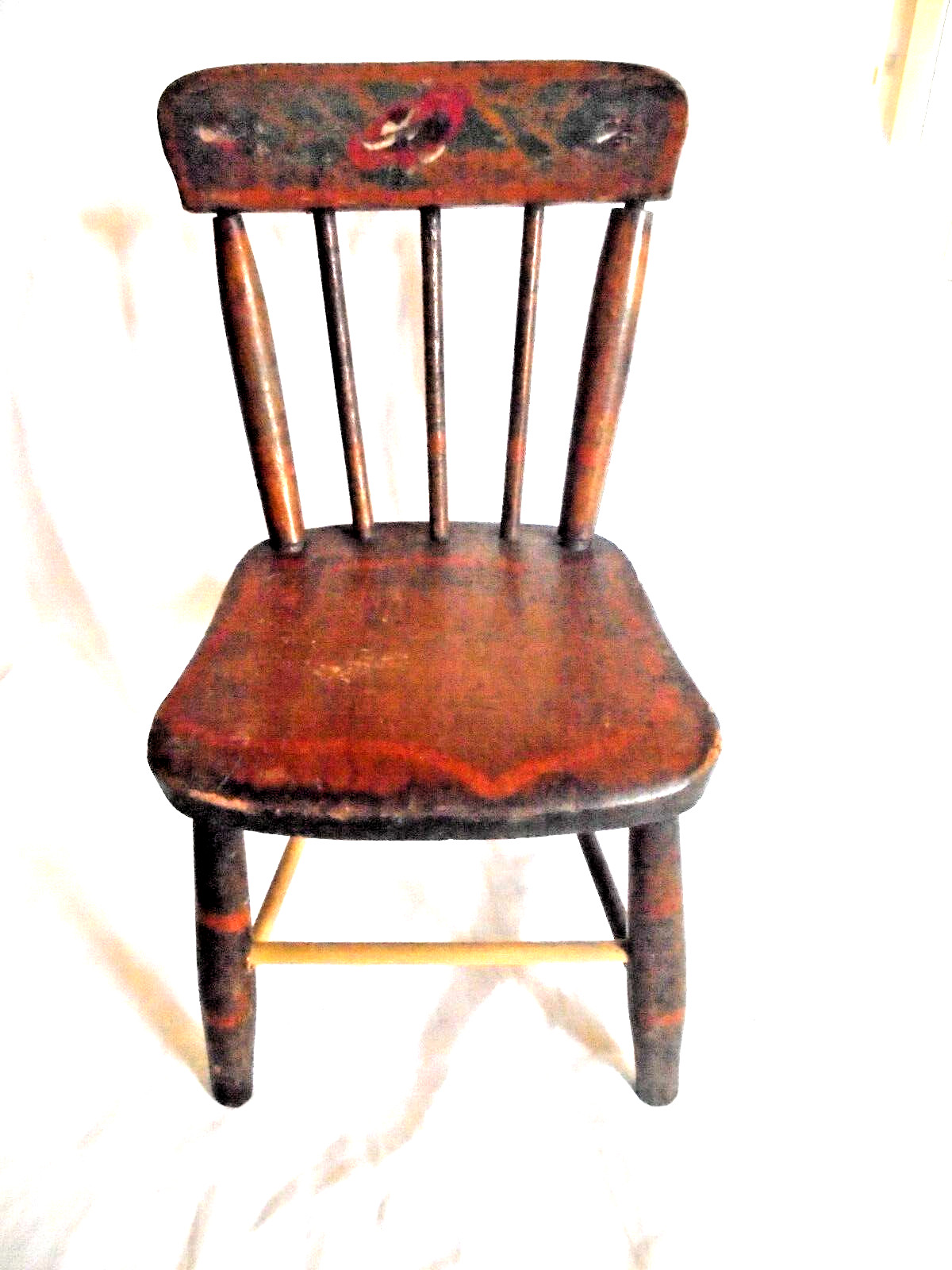 Antique Miniature Cottage Style Wood Salesman Sample Chair with Painted Designs