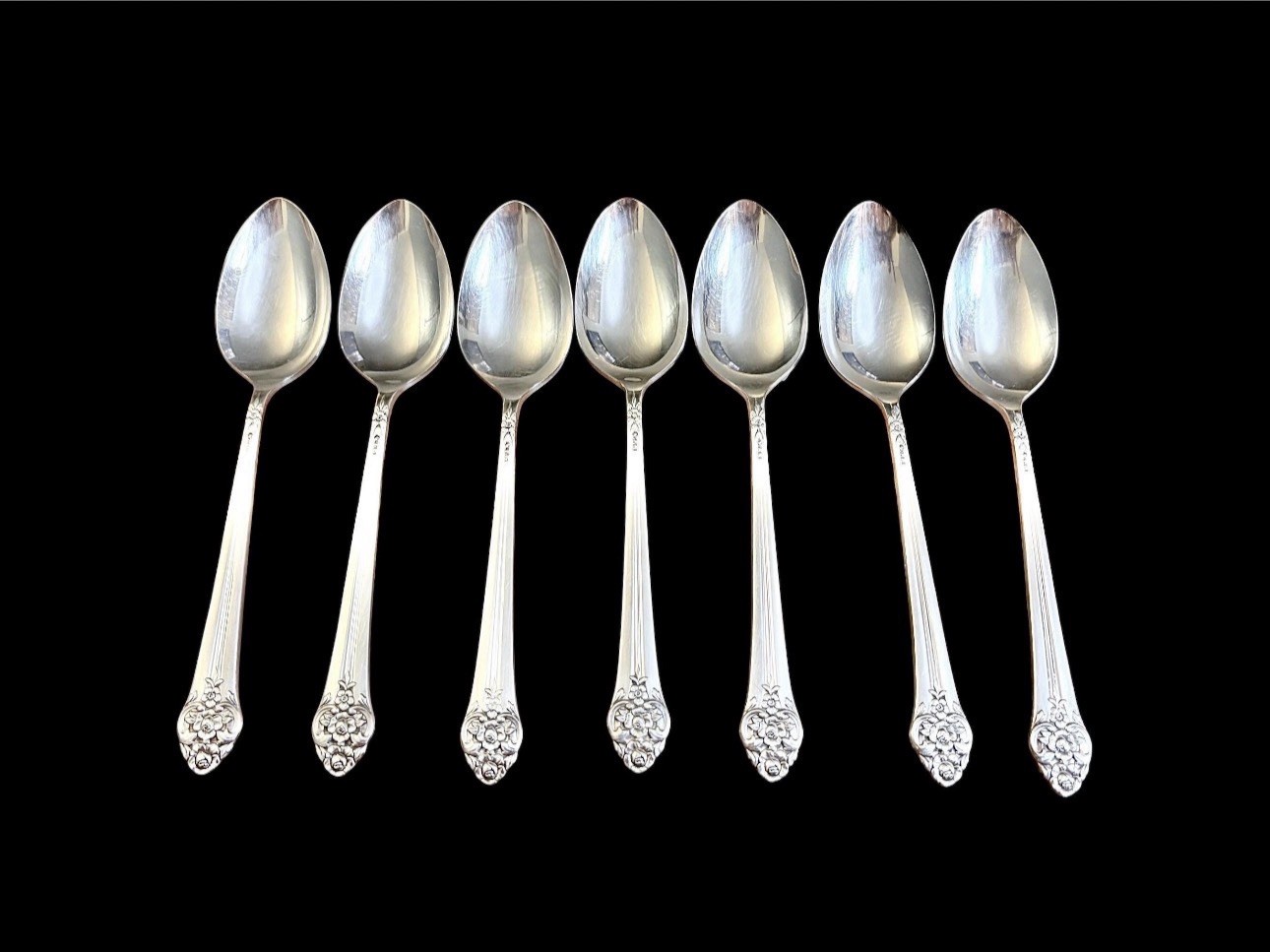Vintage 1881 Rogers Oneida Silverplate Oval Soup Spoons Set of 7 Replacement