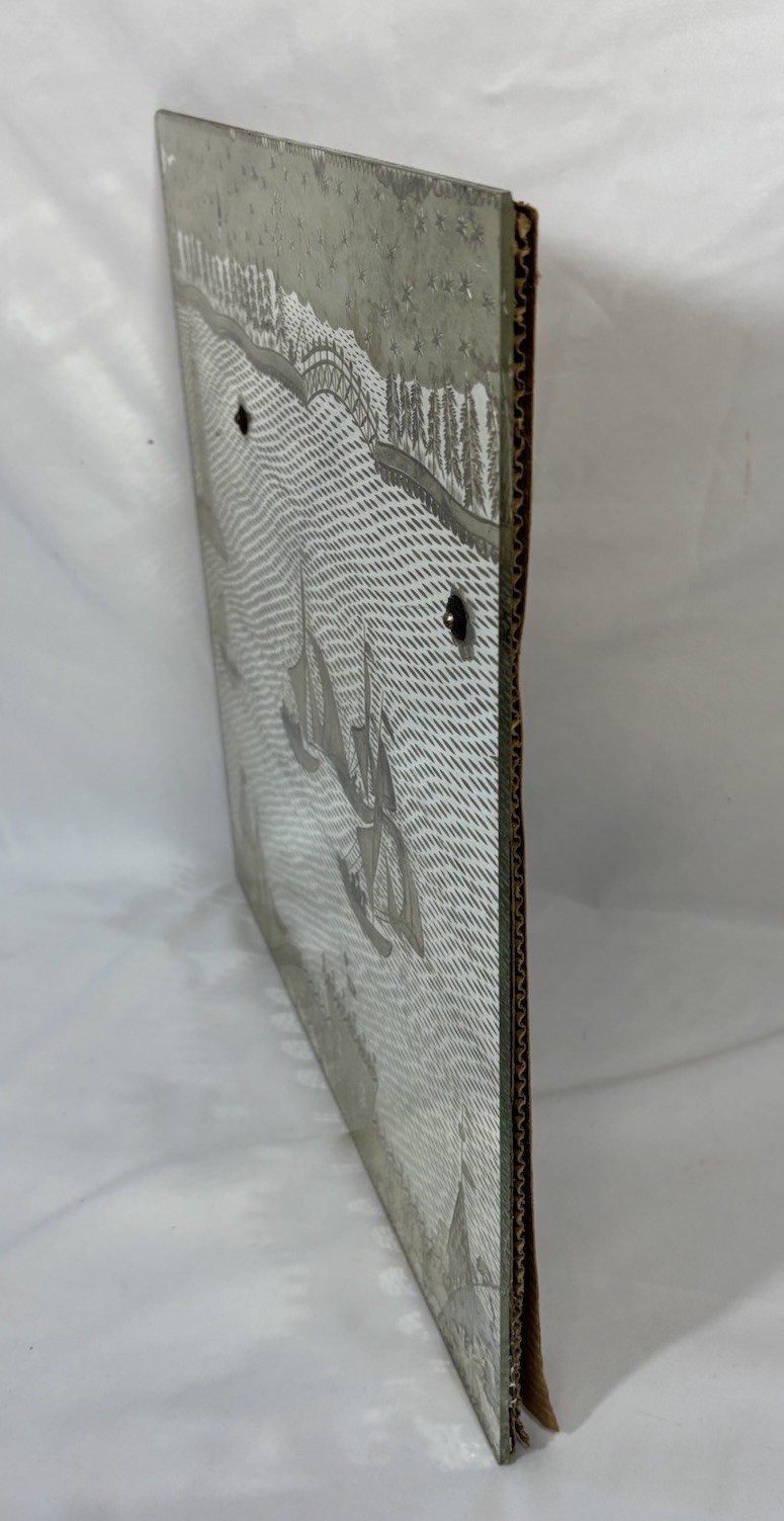 Vintage 1930s Reverse Engraved Glass & Eglomise Wall Mirror Signed Seascape