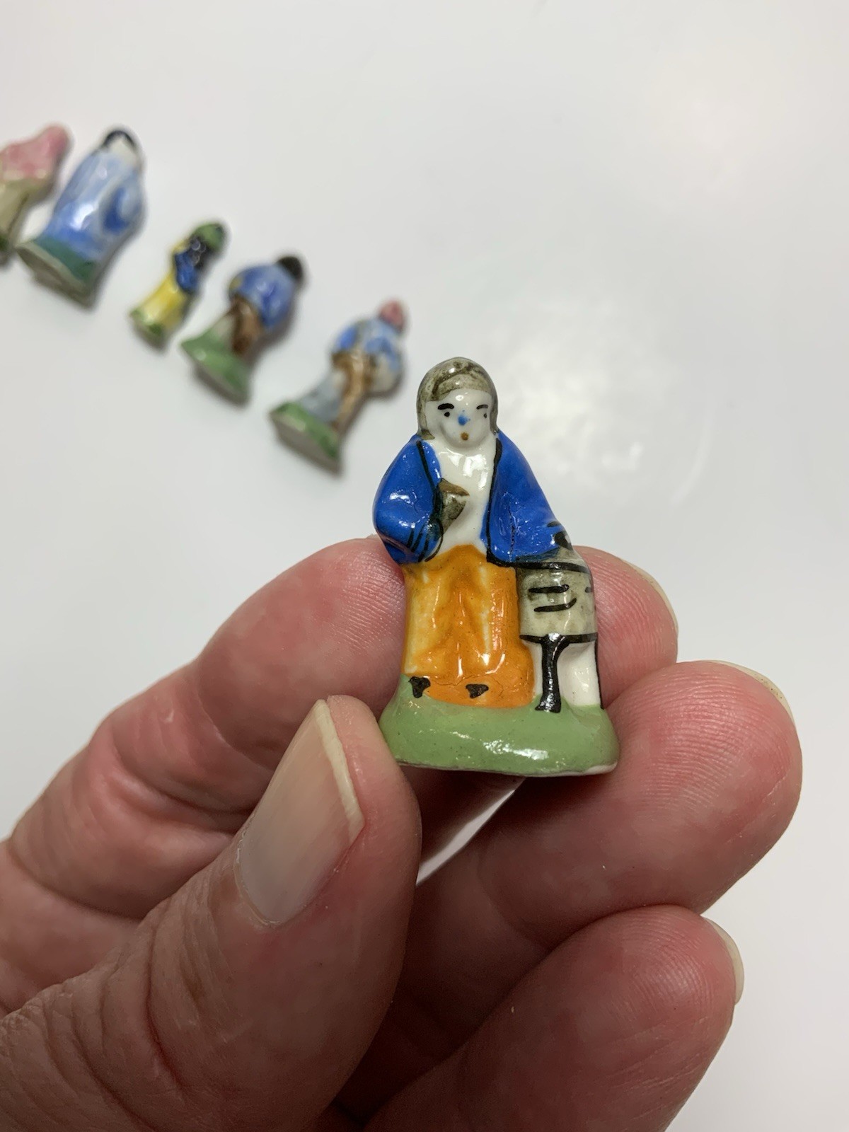 6 Miniature Figurines Characters Santons Ceramic Faience Porcelain