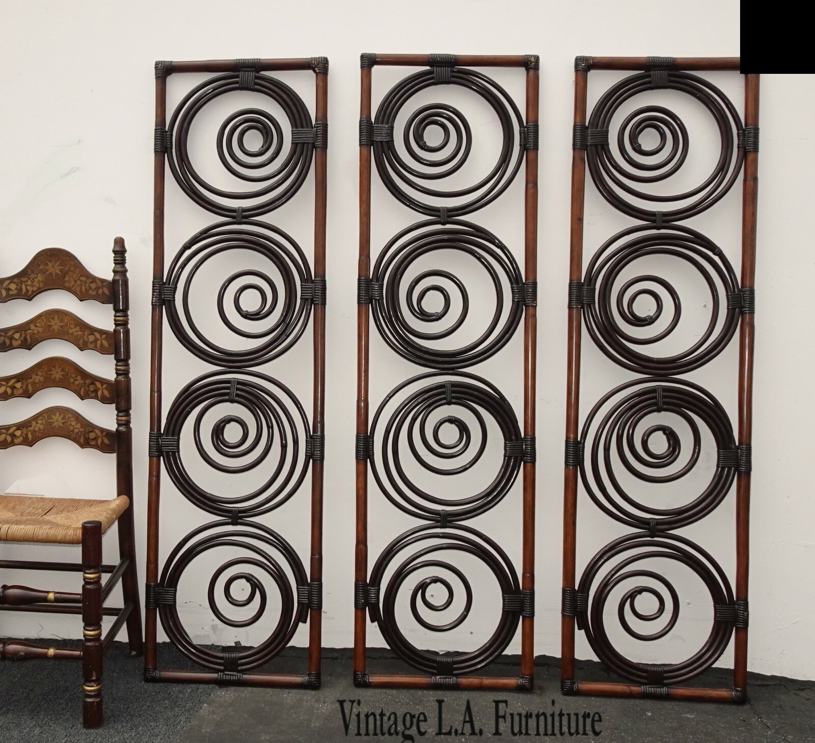 Vintage Palecek Brown Bamboo Rattan Wall Decor Screen Picture