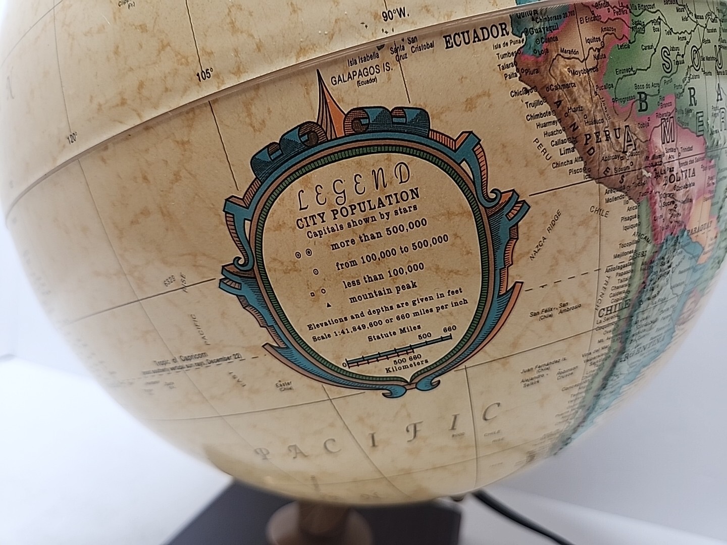 Vintage Light Up Replogle Raised Relief Globe | 12in | Boeing Employee Award