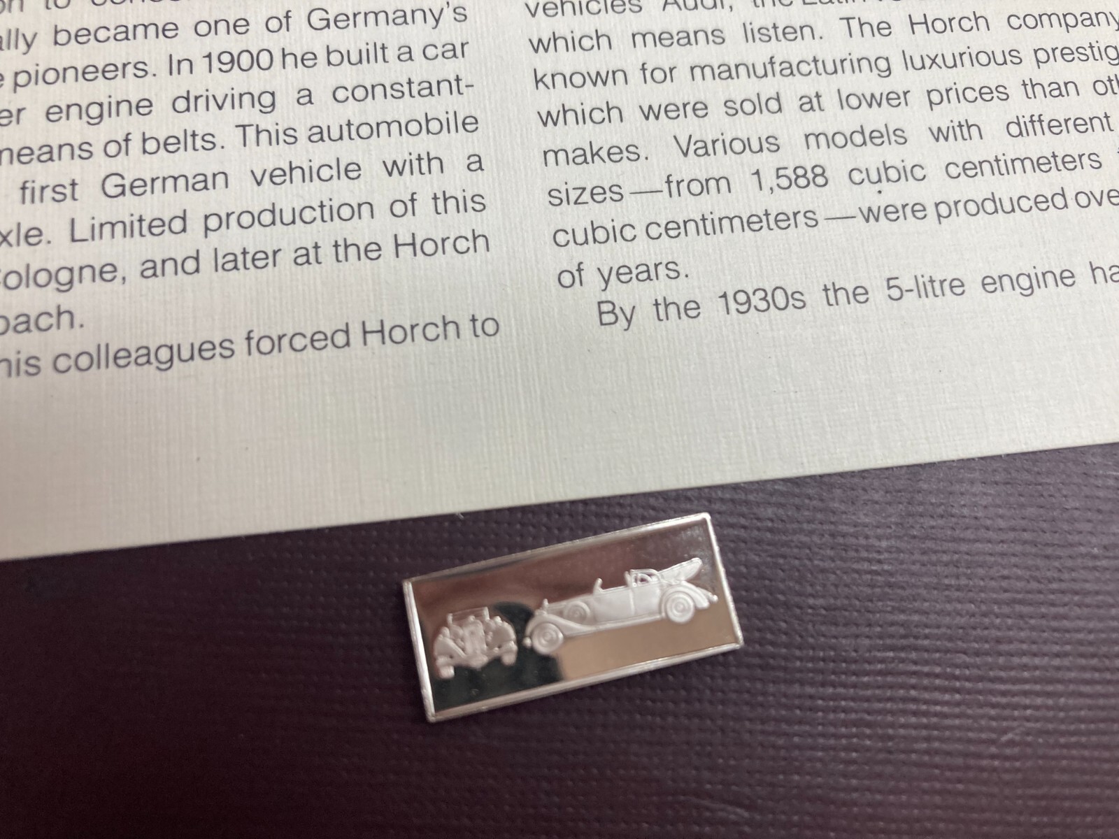 1980 Franklin Mint Official Classic Car Collection Silver Ingot Horch Dual