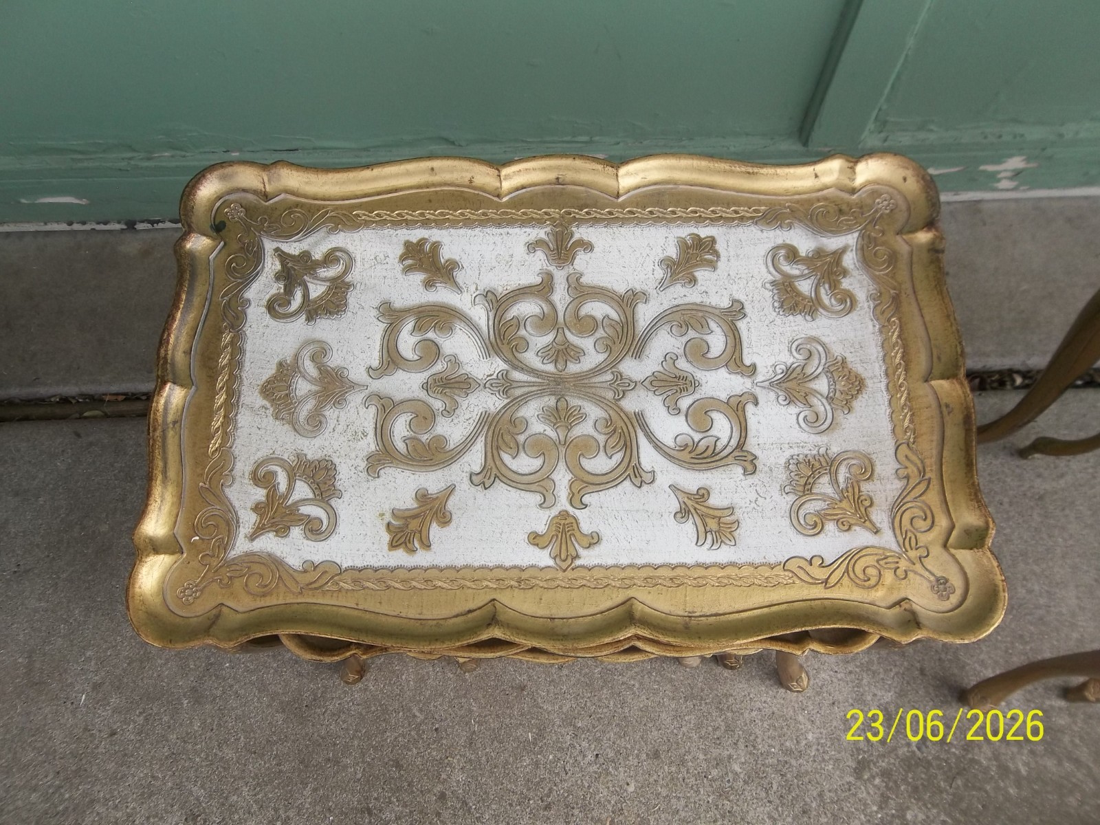 Vintage 1950s – 60″s Italian Florentine Gilded Plastic Nesting Tables – Set of 3
