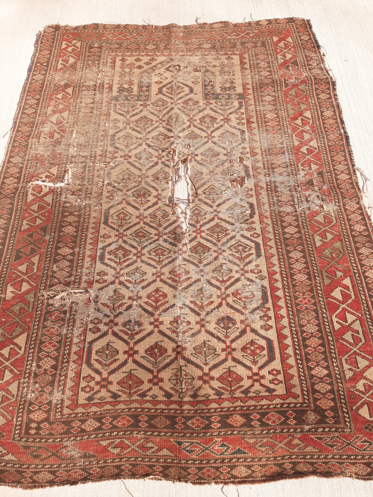 Antique Handmade 3’x5′ Carpet “Dagestan” Prayer Rug 3′.2″×4′.5″ circa 1880