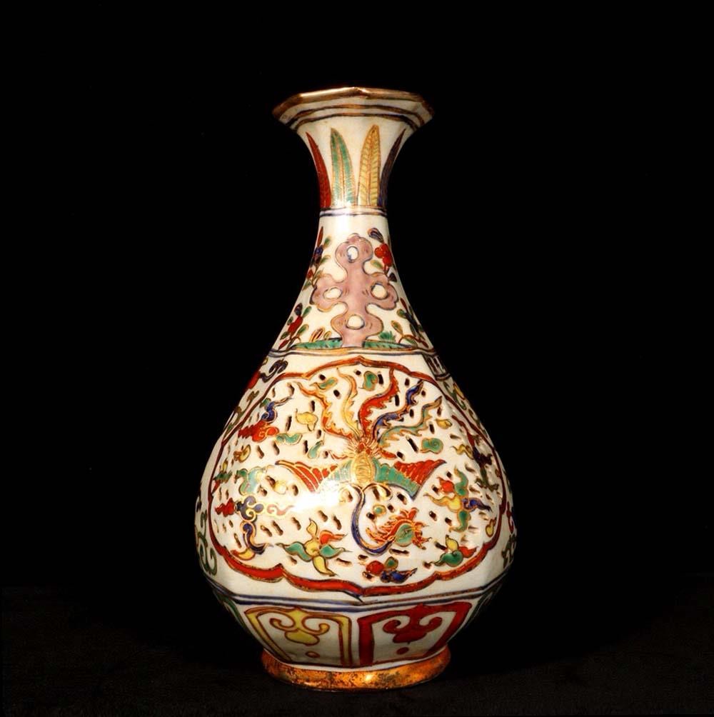 33CM Wanli Signed Old Chinese Wucai Vase W/dragon U1646