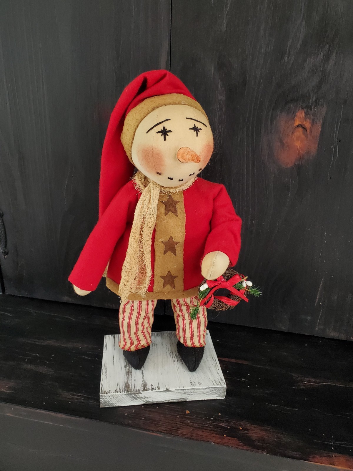 Primitive Christmas snowman doll, Christmas doll, Christmas snowman