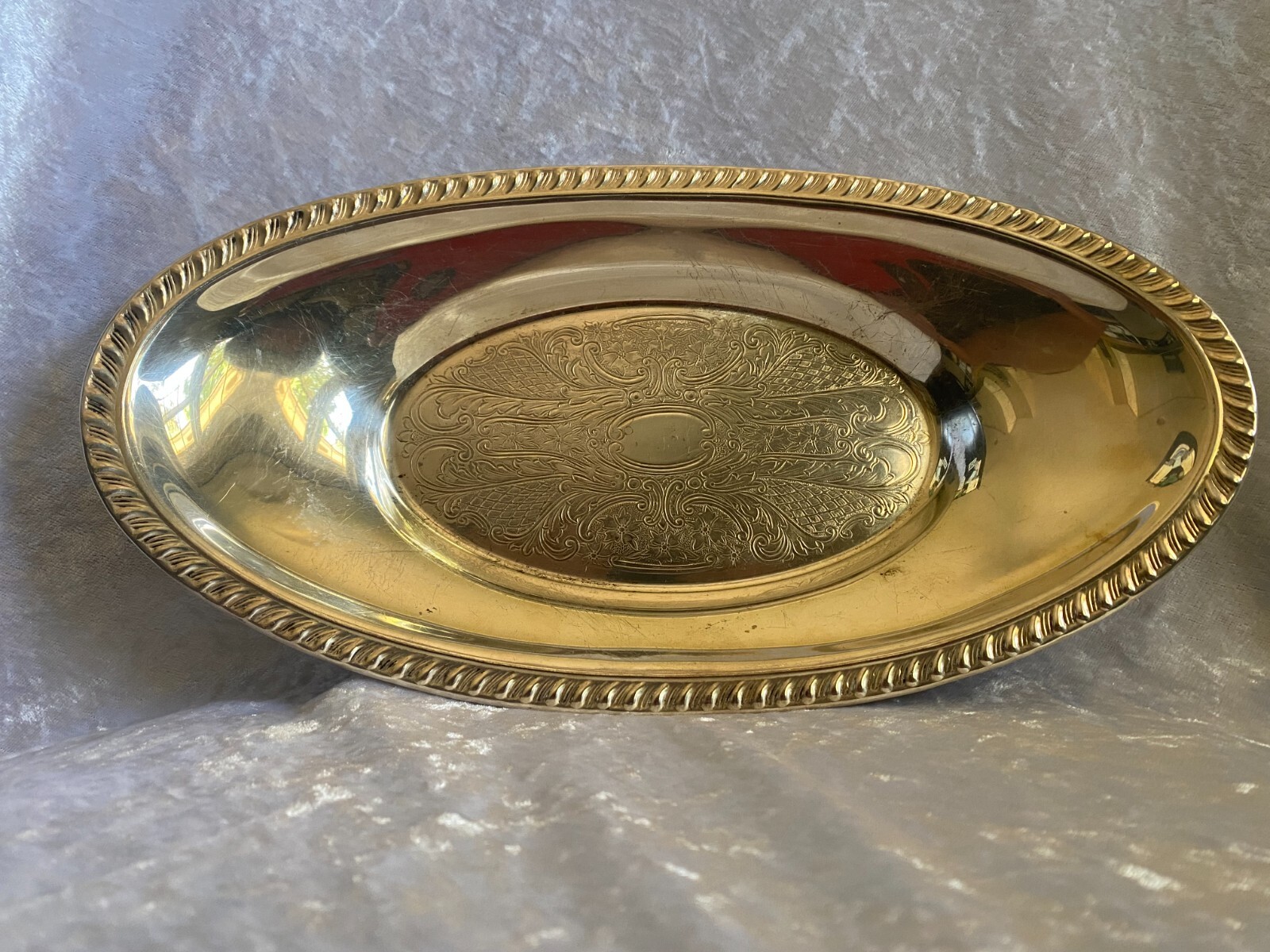Crosby Silver Plated Oval Bread Tray Etched Pattern 12 1/2″
