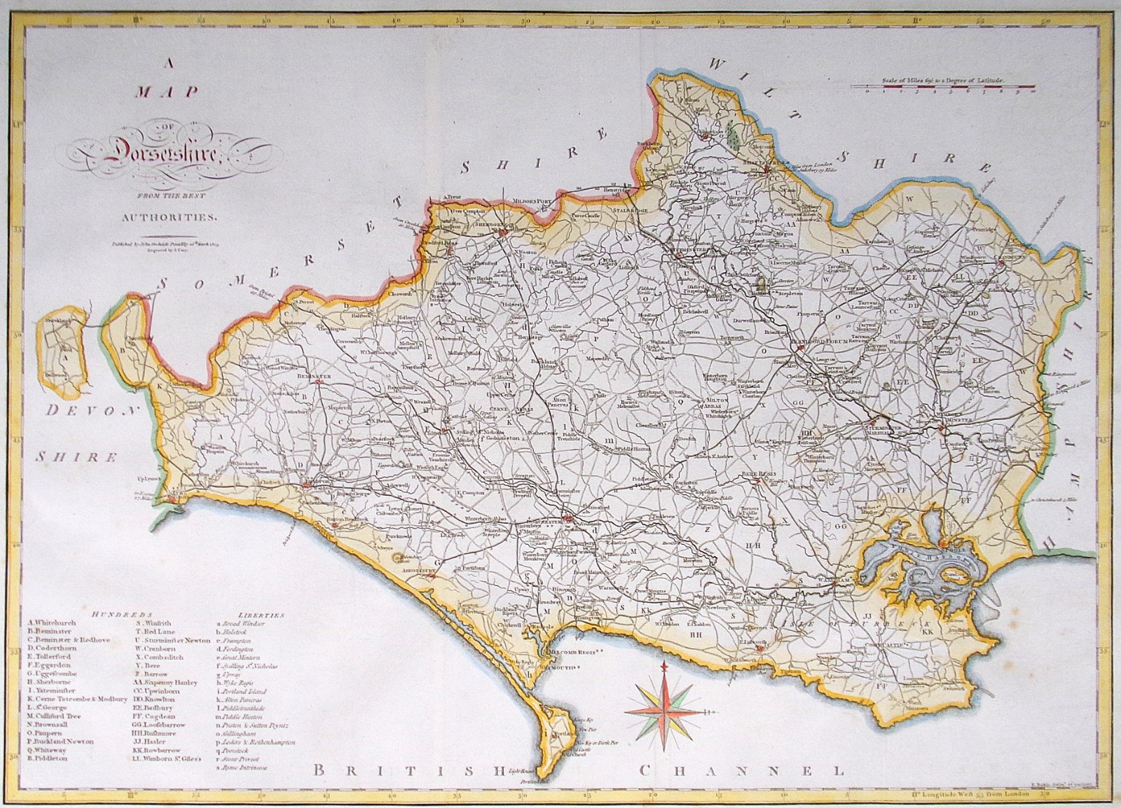 Antique Map DORSET Large Original John Cary, Camden, Stockdale, 1806